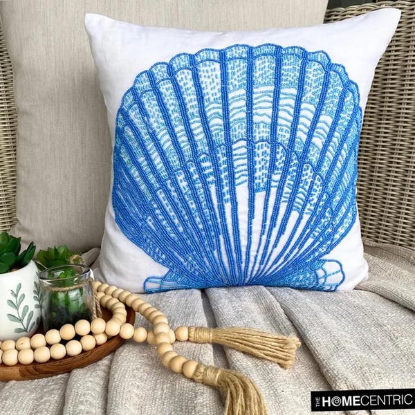 Blue Cotton Linen Throw Pillow Cover - Oyster Bay