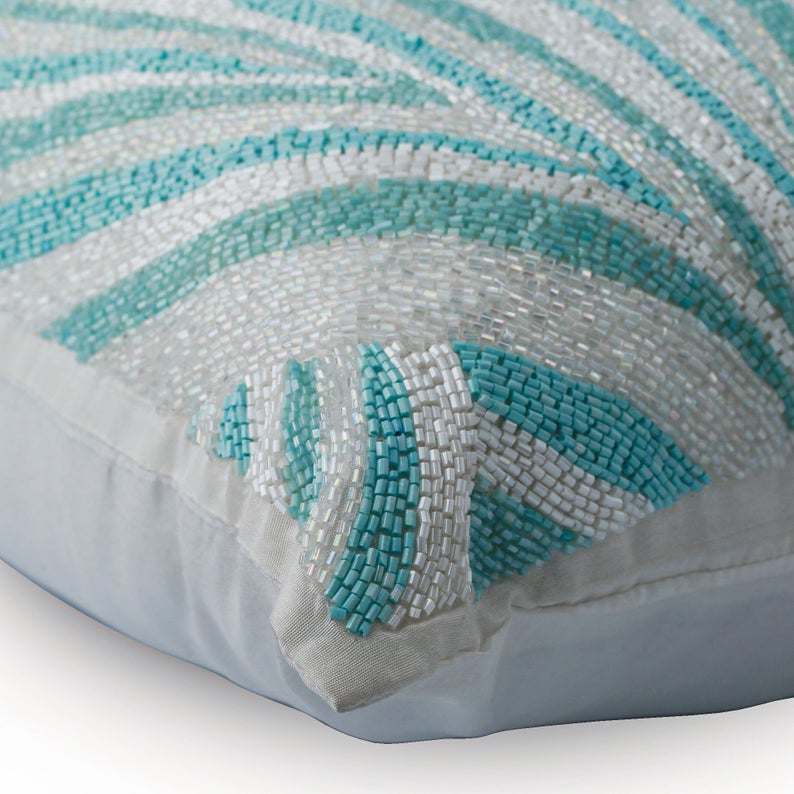 Arctic Layer Blue Beaded Throw Pillow Cover