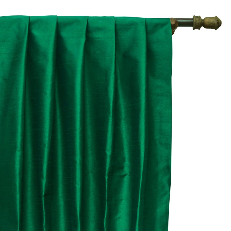 Dark Emerald Green Art Silk Curtain Panels
