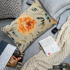 Citrus Rose - Orange Cotton Lumbar Pillow Cover