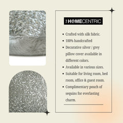 Glinting Glamour - Silver & Gray Silk Lumbar Pillow Cover