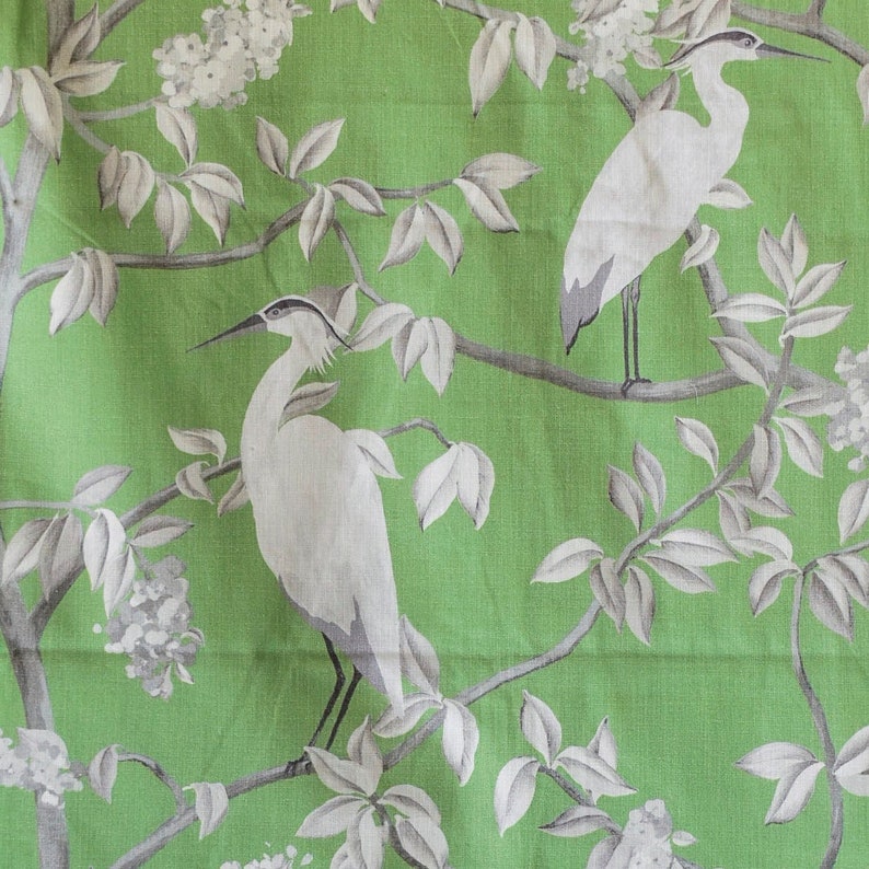 Green, White, Gray Printed Cotton Fabric by the Yard