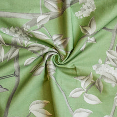 Green, White, Gray Printed Cotton Fabric by the Yard