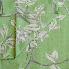 Green, White, Gray Printed Cotton Fabric by the Yard