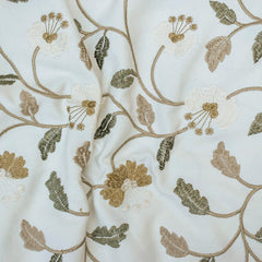 Ivory, Mustard Cotton with Embroidery Fabric by the Yard