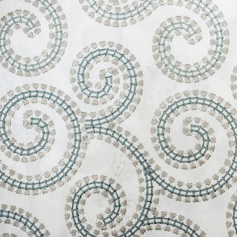 Ivory, Teal Cotton Embroidery Fabric by the Yard