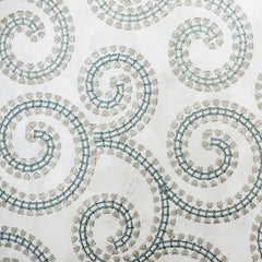 Ivory, Teal Cotton Embroidery Fabric by the Yard