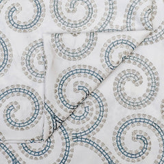 Ivory, Teal Cotton Embroidery Fabric by the Yard