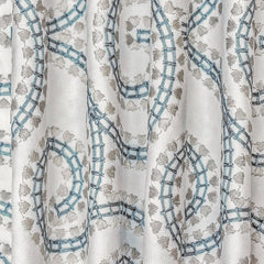 Ivory, Teal Cotton Embroidery Fabric by the Yard