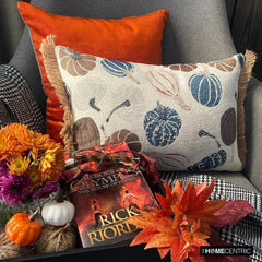 Blue Harvest Pumpkin - Blue Woven Jacquard Decorative Lumbar  Pillow Cover