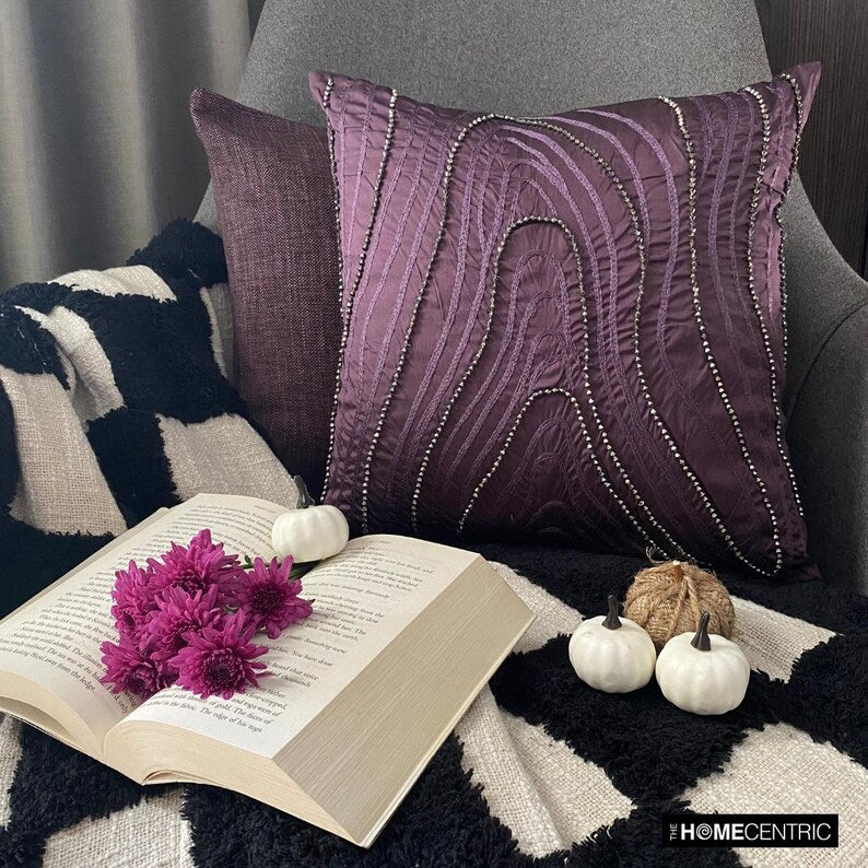Purple Circuit - Plum Art Silk Throw Pillow Cover