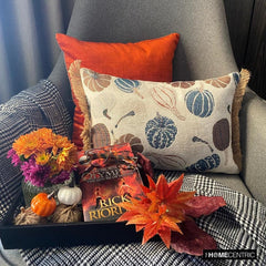 Blue Harvest Pumpkin - Blue Woven Jacquard Decorative Lumbar  Pillow Cover