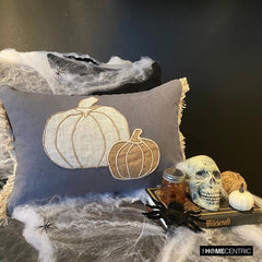 Gray Linen Decorative Lumbar  Pillow Cover - Pumpkin Burlap