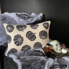 Black Jacquard Decorative Lumbar  Pillow Cover - Pumpkin Eclipse