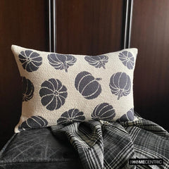 Black Jacquard Decorative Lumbar  Pillow Cover - Pumpkin Eclipse