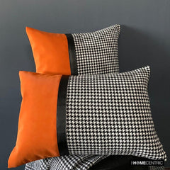 Hexed Hound - Black & Orange Jacquard, Faux Leather Decorative Lumbar  Pillow Cover