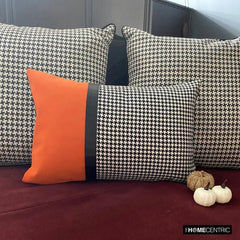 Hexed Hound - Black & Orange Jacquard, Faux Leather Decorative Lumbar  Pillow Cover