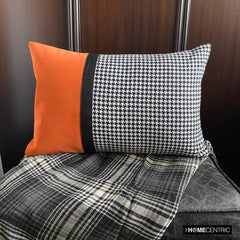 Hexed Hound - Black & Orange Jacquard, Faux Leather Decorative Lumbar  Pillow Cover