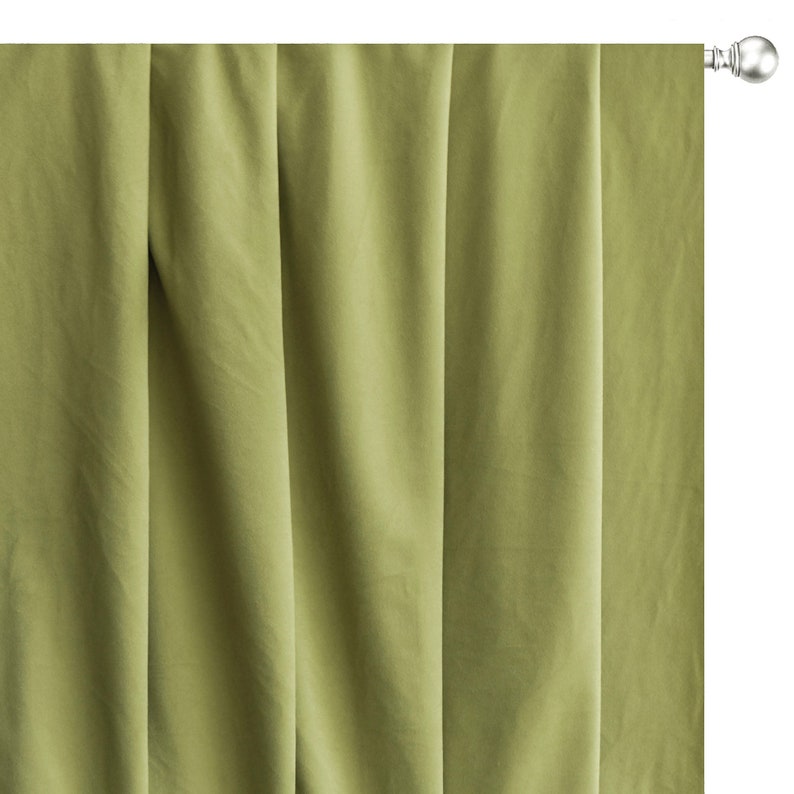 Light Olive Green Velvet Curtain Panels
