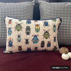 Crawling Critters - Blue Linen Decorative Lumbar  Pillow Cover