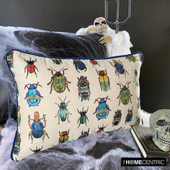 Crawling Critters - Blue Linen Decorative Lumbar  Pillow Cover