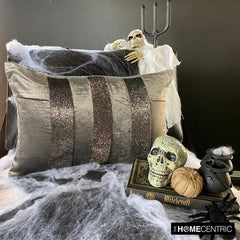 Sparkling Stripe Charcoal - Charcoal Grey Velvet Decorative Lumbar  Pillow Cover