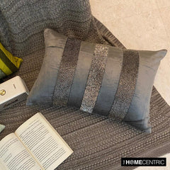 Sparkling Stripe Charcoal - Charcoal Grey Velvet Decorative Lumbar  Pillow Cover