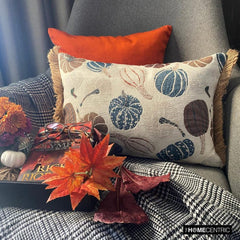 Blue Harvest Pumpkin - Blue Woven Jacquard Decorative Lumbar  Pillow Cover