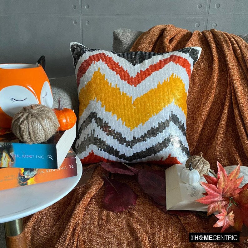 Fiery Mountain - Orange Art Silk Throw Pillow Cover