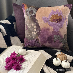 Flora N Fauna - Purple Velvet Throw Pillow Cover