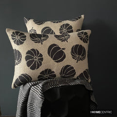Black Jacquard Decorative Lumbar  Pillow Cover - Pumpkin Eclipse