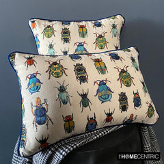 Crawling Critters - Blue Linen Decorative Lumbar  Pillow Cover