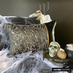 Portoro - Black Faux Leather & Jacquard Silk Decorative Lumbar  Pillow Cover