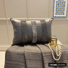 Sparkling Stripe Charcoal - Charcoal Grey Velvet Decorative Lumbar  Pillow Cover