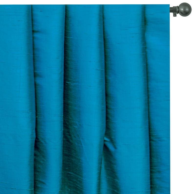 Turquoise Blue Pure Silk Dupioni Curtain Panels