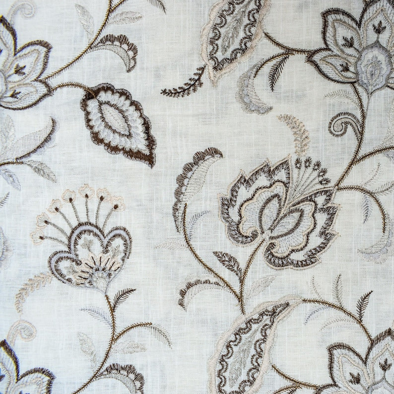 Dark Brown Cotton Embroidery Fabric by the Yard