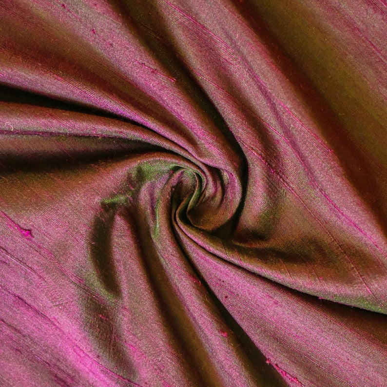 Fuchsia Green Silk Dupioni Fabric by the Yard