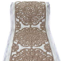 Medallion Cordwork Embroidered Border by the Yard, Mandala Embroidery Trim Lace, 4.75 Inches (121mm)