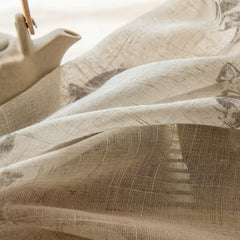 Linen Blend Sheer Fabric by the Yard, Floral Leaf Semi Transparent Fabric