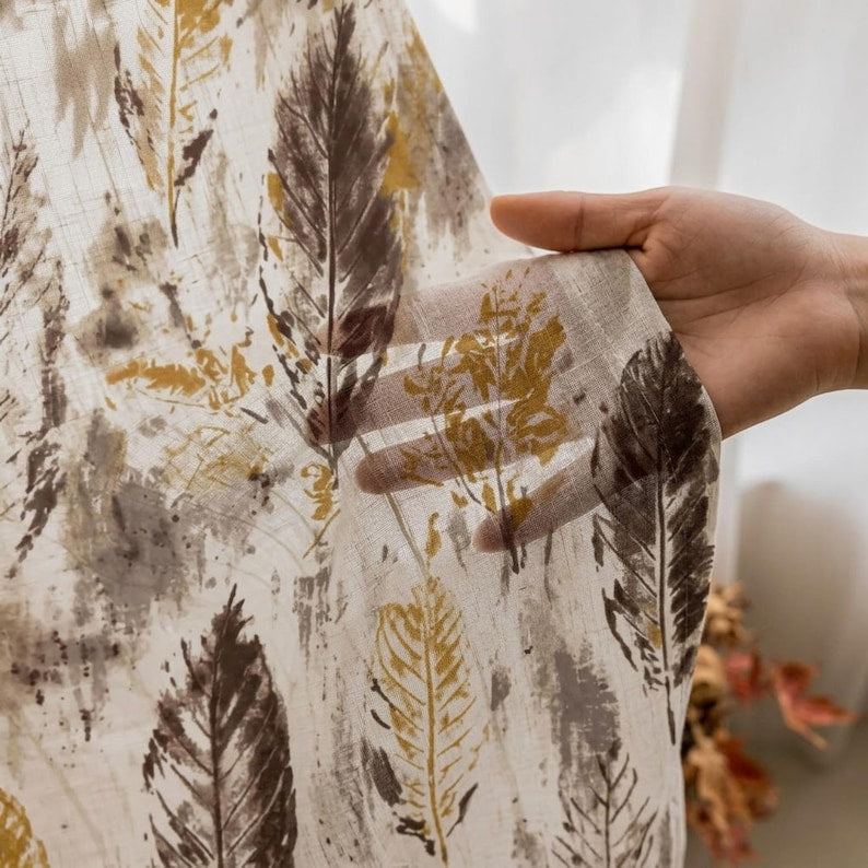 Feather Print Sheer Curtain Fabric by the Yard