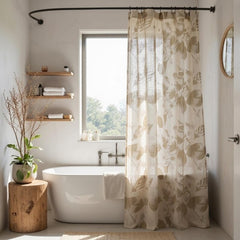 Linen Blend Sheer Fabric by the Yard, Floral Leaf Semi Transparent Fabric