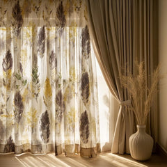 Feather Print Sheer Curtain Fabric by the Yard, Translucent Feather Sheer Fabric