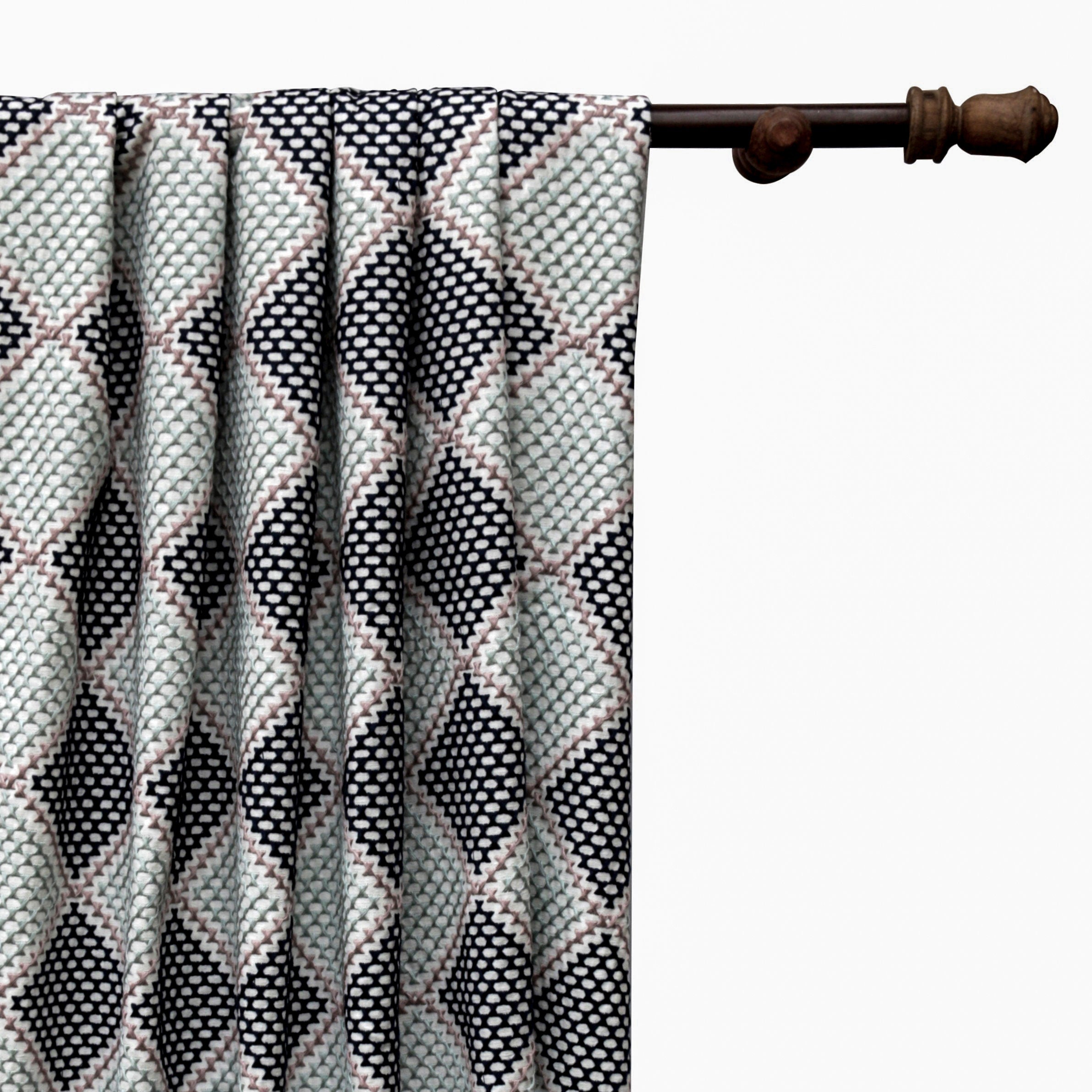 Knotted Vibes Navy Blue Cotton Embroidery Curtain Panels