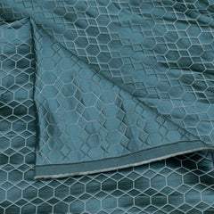 Teal N Silver Hexagon Jacquard Quilt Look Curtain Panels