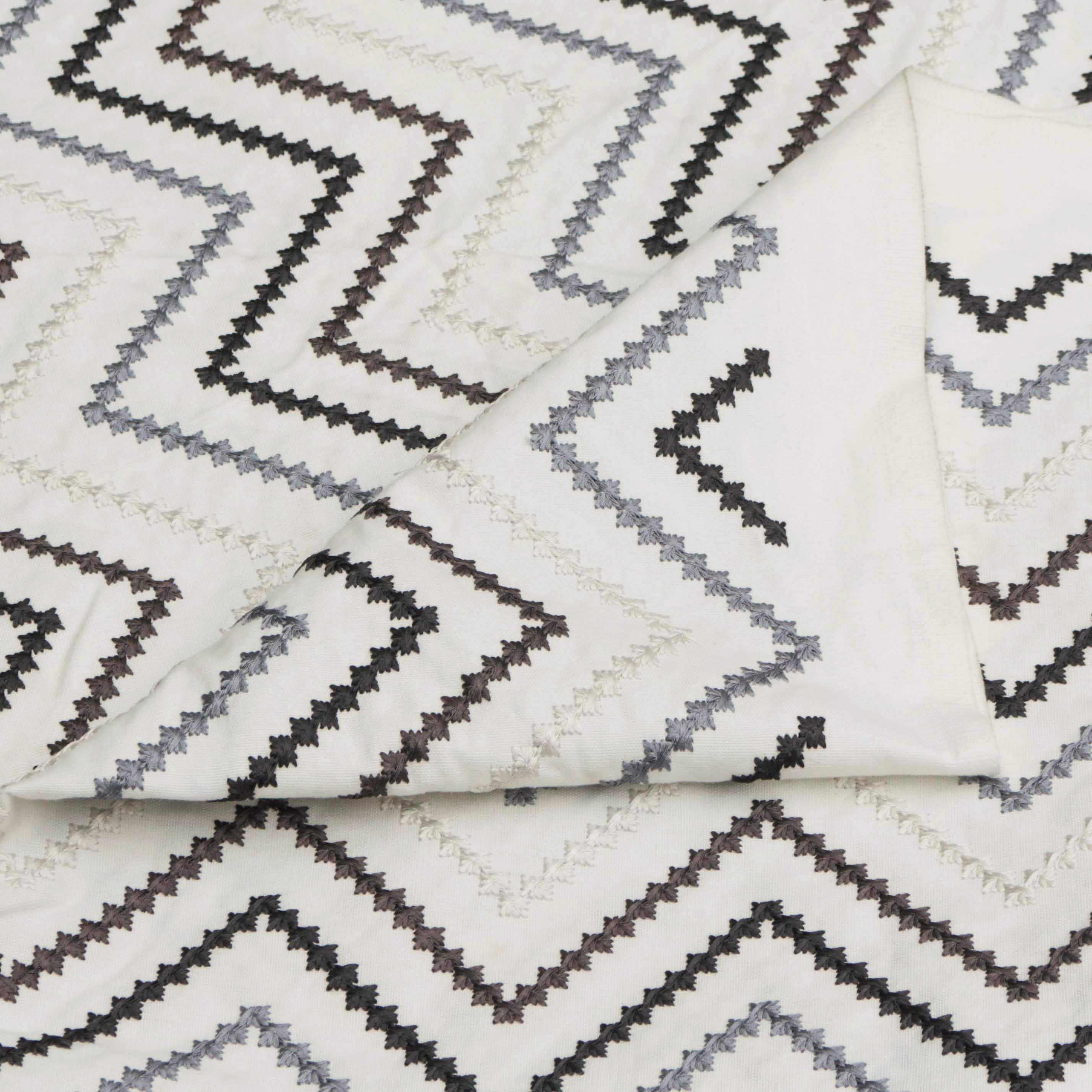 Charcoal Gray Cotton Embroidered Diamonds Curtain Panels