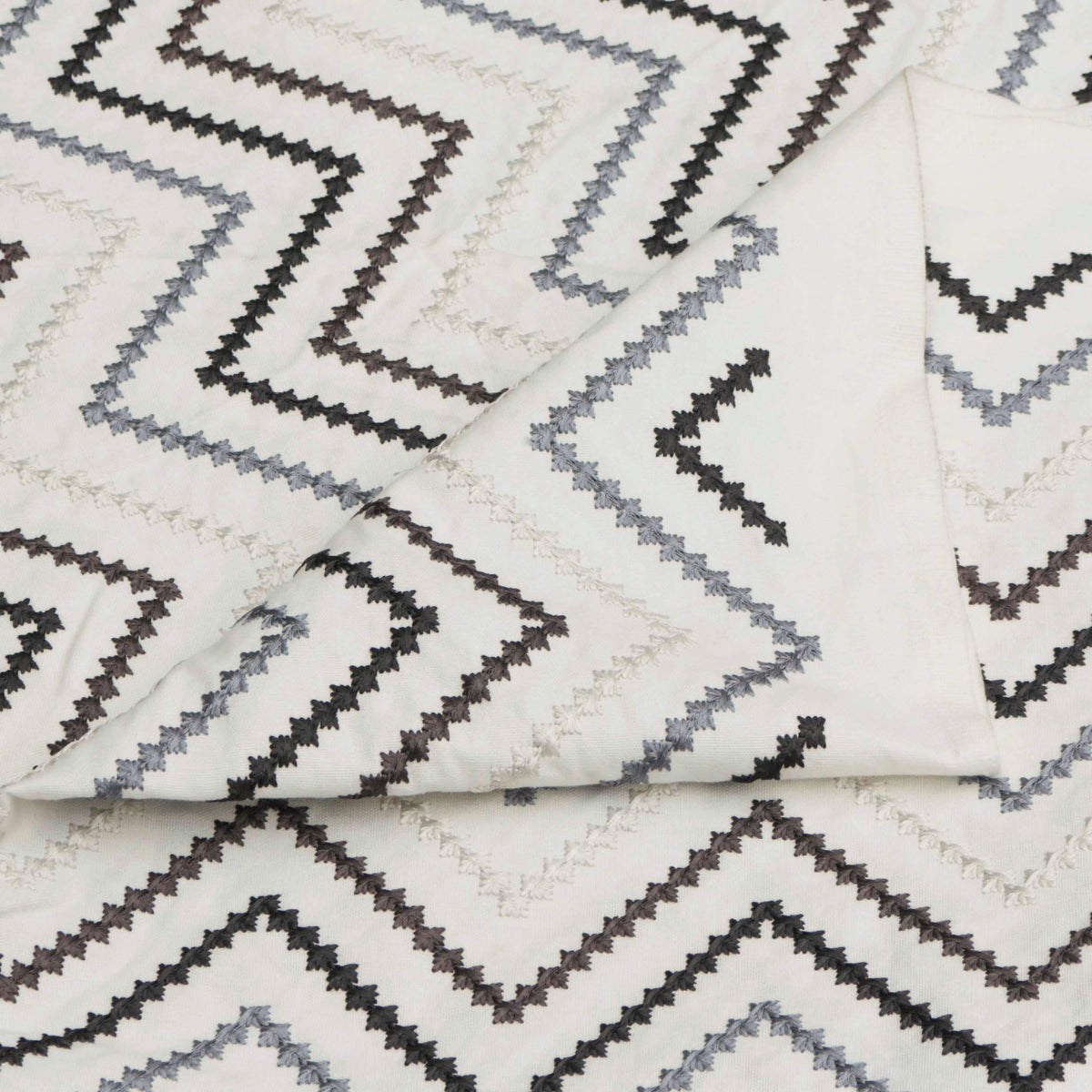 Charcoal Gray Cotton Embroidered Diamonds Curtain Panels