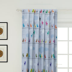 Light Blue Cute Birds Kids Printed Cotton Curtain Panels