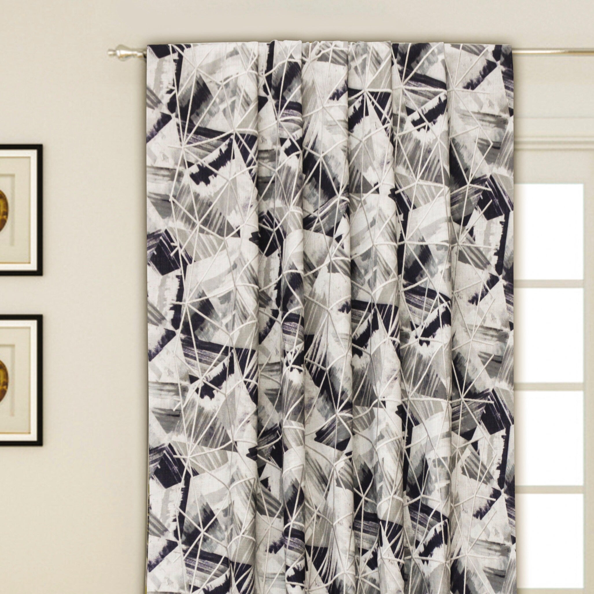 Abstract Triangles Printed Cotton Embroidery Curtain Panels