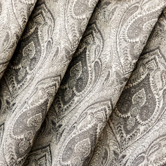 Grey N Cream Paisley Damask Jacquard Weave Curtain Panels