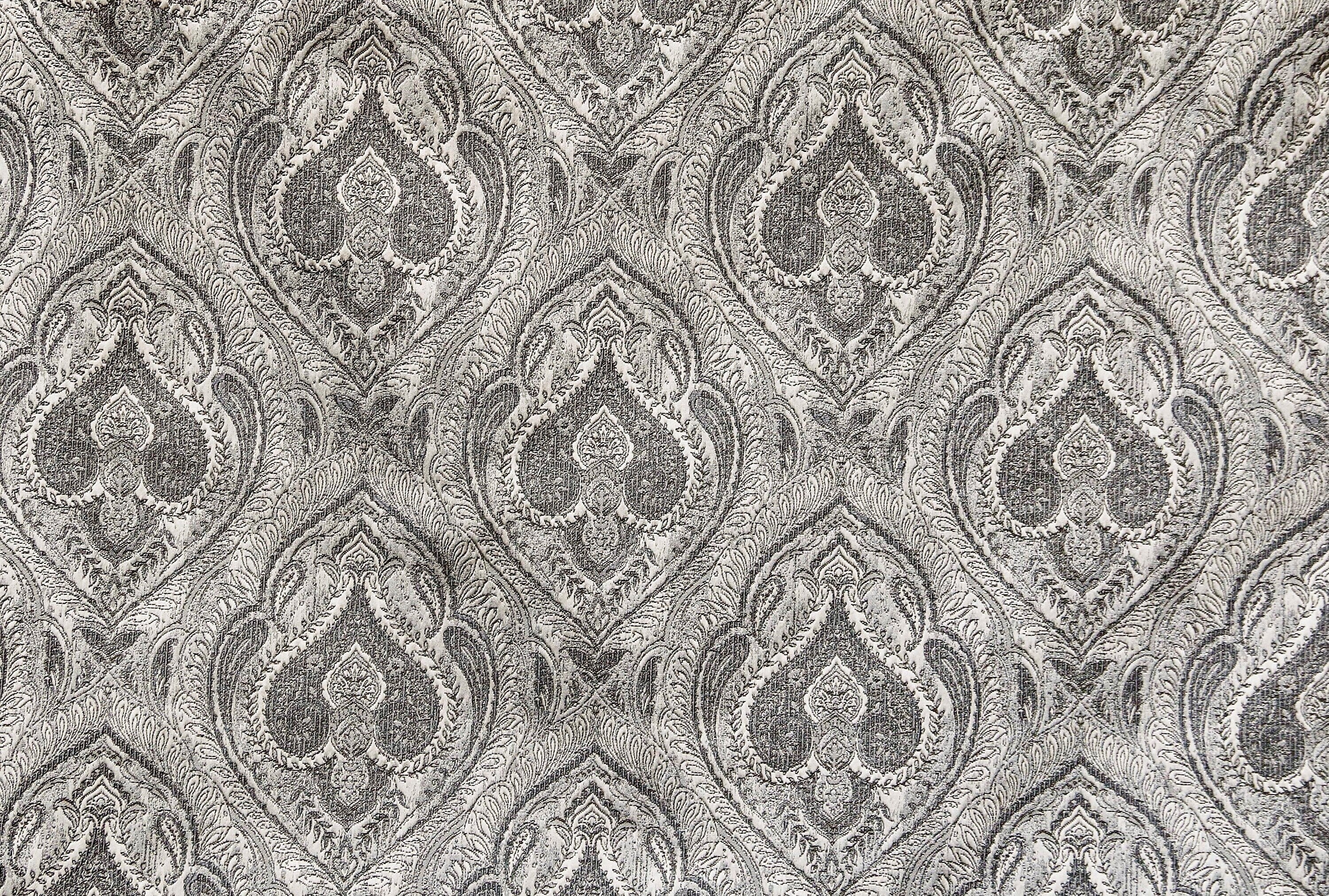 Grey N Cream Paisley Damask Jacquard Weave Curtain Panels